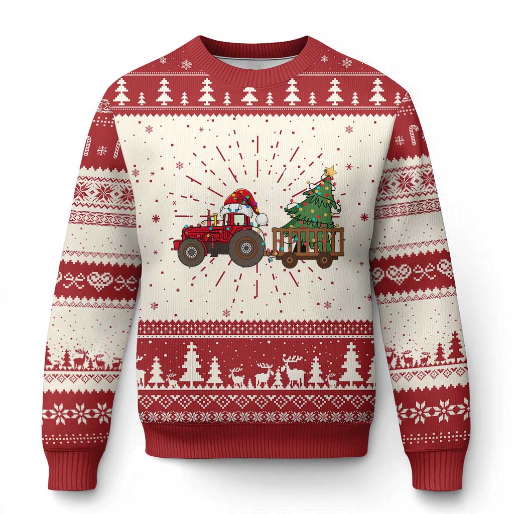 Tractor Xmas Ugly Christmas Sweater Tree Lights Farmer Xmas Gift for Tractor Drivers - Wonder Print Shop