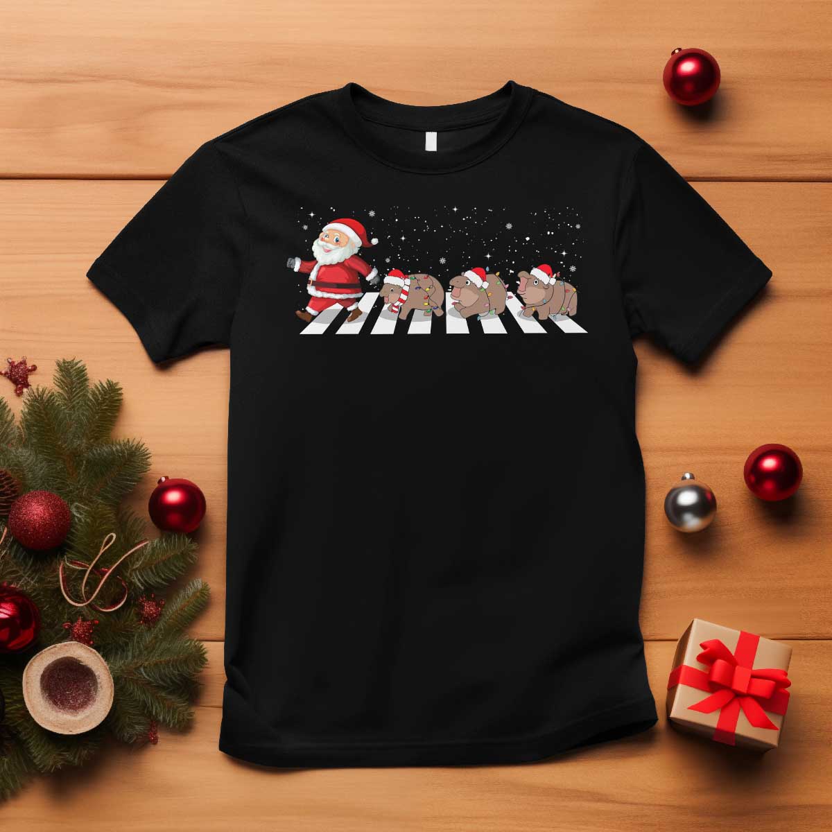 Christmas Moo Deng T Shirt Santa Baby Pygmy Hippo Trendy Xmas - Wonder Print Shop