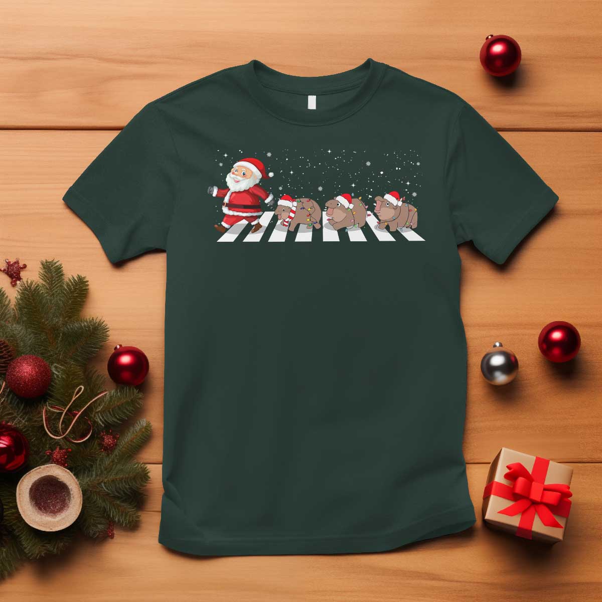 Christmas Moo Deng T Shirt Santa Baby Pygmy Hippo Trendy Xmas - Wonder Print Shop