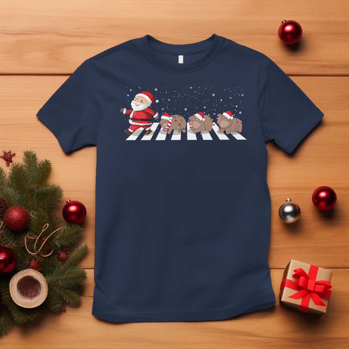 Christmas Moo Deng T Shirt Santa Baby Pygmy Hippo Trendy Xmas - Wonder Print Shop
