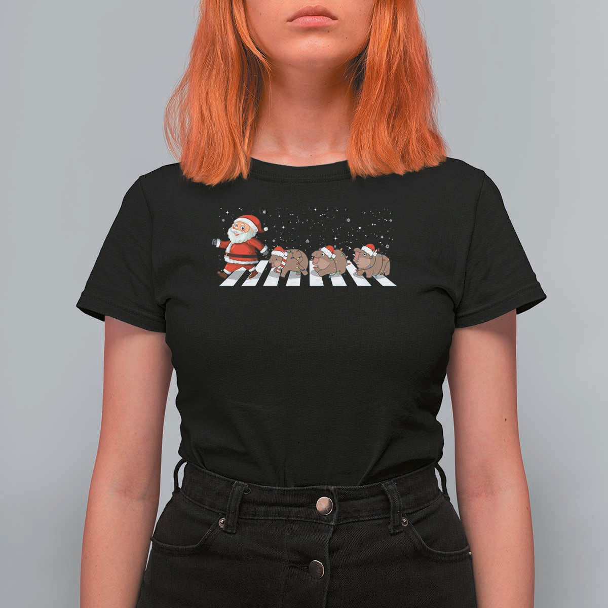 Christmas Moo Deng T Shirt For Women Santa Baby Pygmy Hippo Trendy Xmas - Wonder Print Shop