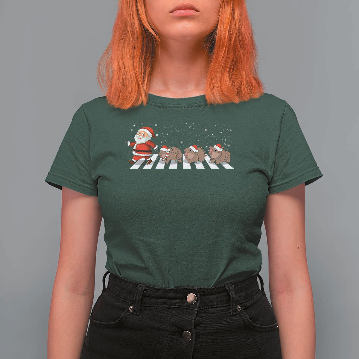 Christmas Moo Deng T Shirt For Women Santa Baby Pygmy Hippo Trendy Xmas - Wonder Print Shop
