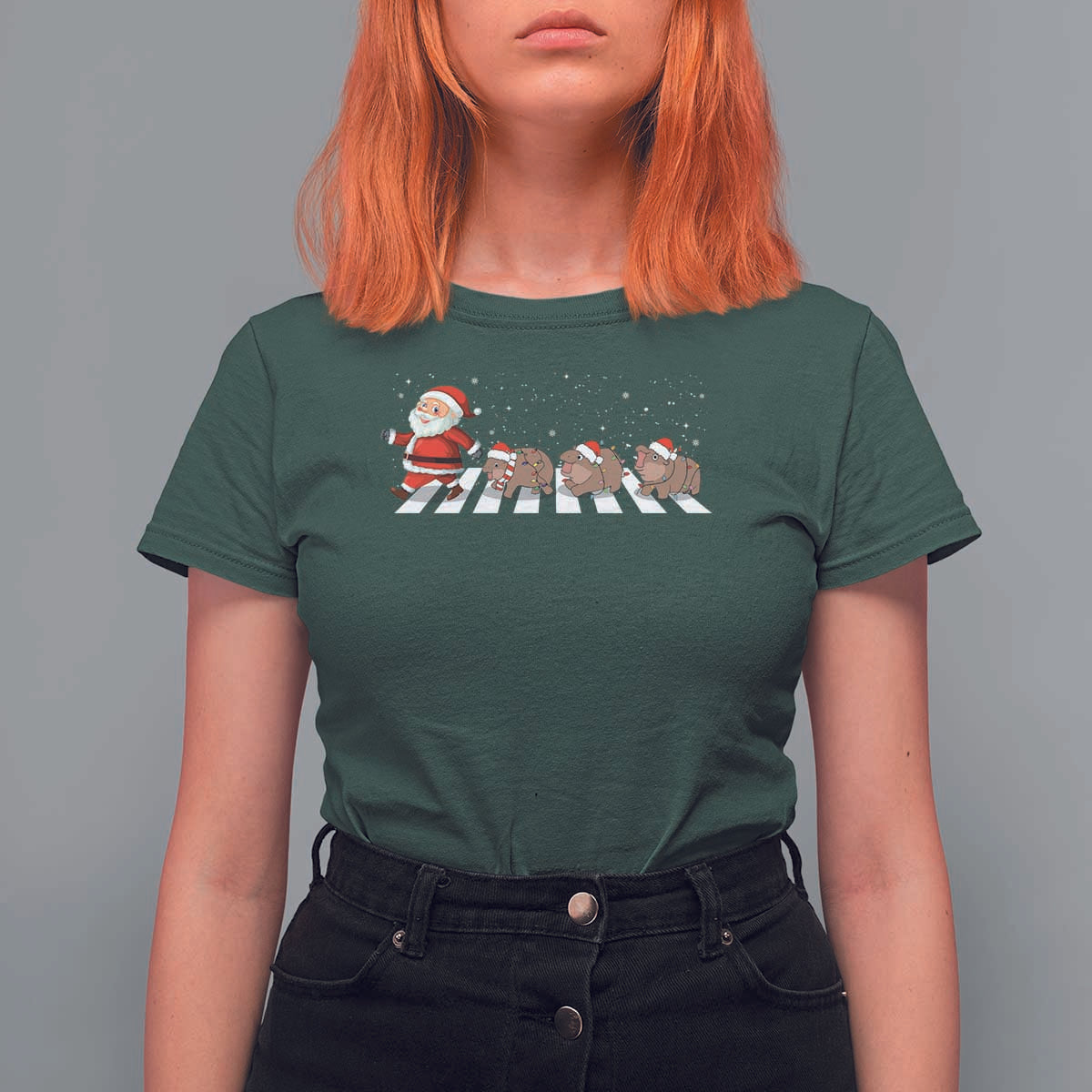 Christmas Moo Deng T Shirt For Women Santa Baby Pygmy Hippo Trendy Xmas - Wonder Print Shop