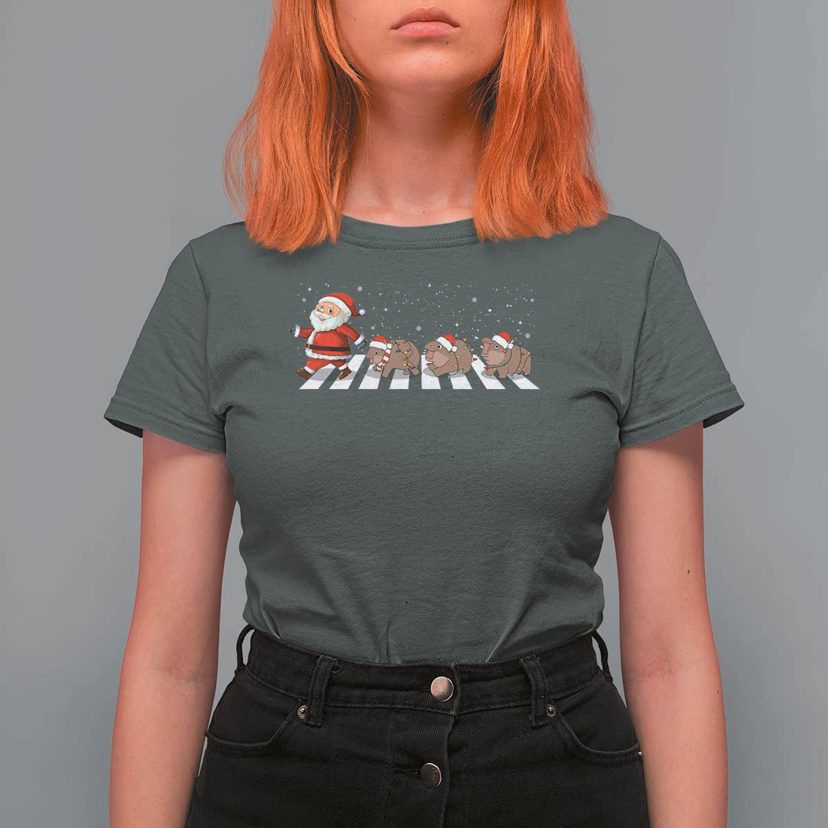 Christmas Moo Deng T Shirt For Women Santa Baby Pygmy Hippo Trendy Xmas - Wonder Print Shop