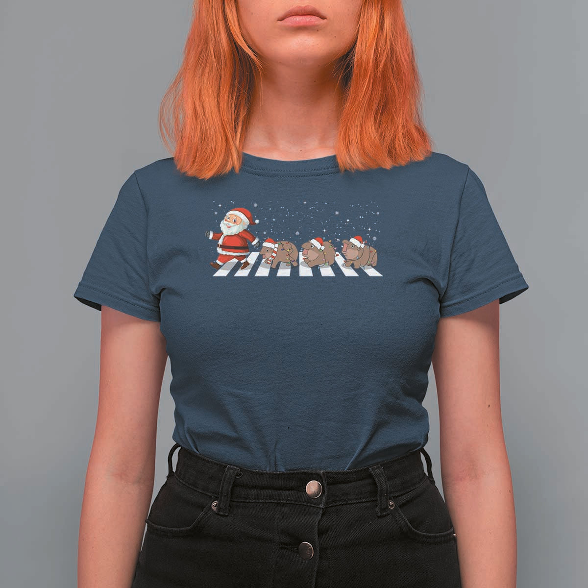 Christmas Moo Deng T Shirt For Women Santa Baby Pygmy Hippo Trendy Xmas - Wonder Print Shop