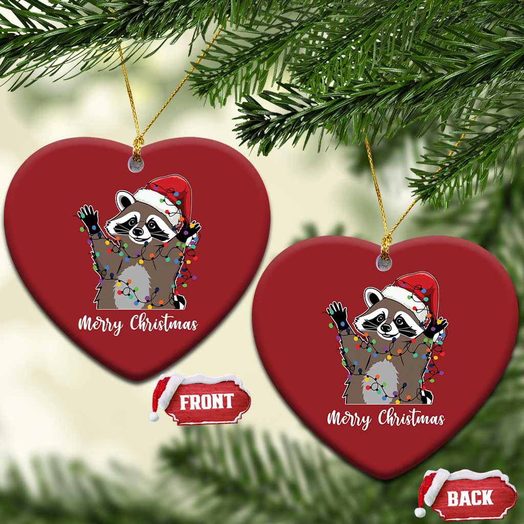 Merry Xmas Raccoon Christmas Ornament Happy Holidays Gift Animal Red Santa Hat - Wonder Print Shop
