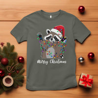 Merry Christmas Raccoon T Shirt Happy Holidays Gift Animal Xmas Lights Red Santa Hat - Wonder Print Shop