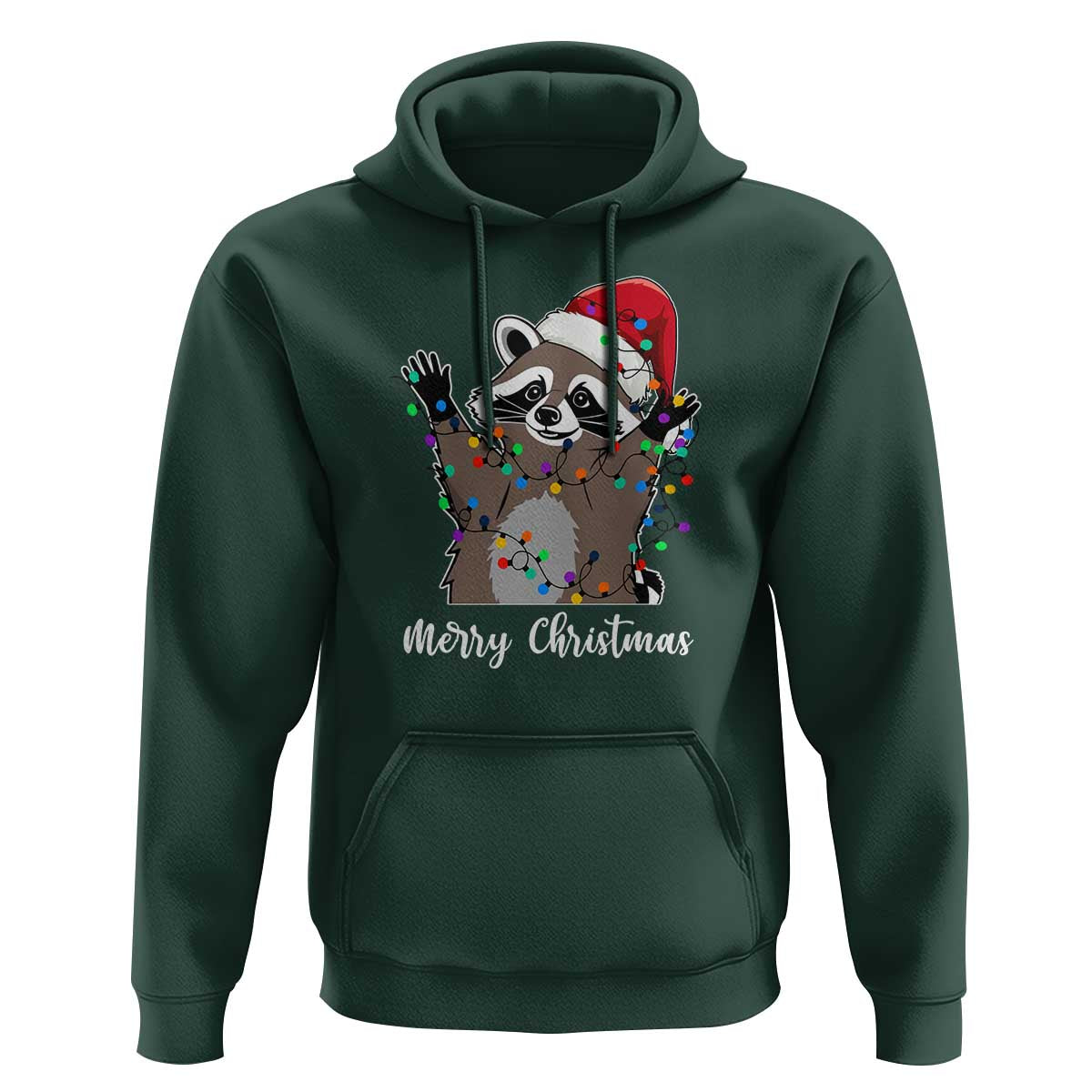 Merry Christmas Raccoon Hoodie Happy Holidays Gift Animal Xmas Lights Red Santa Hat