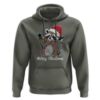 Merry Christmas Raccoon Hoodie Happy Holidays Gift Animal Xmas Lights Red Santa Hat