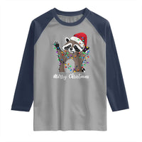 Merry Christmas Raccoon Raglan Shirt Happy Holidays Gift Animal Xmas Lights Red Santa Hat