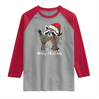 Merry Christmas Raccoon Raglan Shirt Happy Holidays Gift Animal Xmas Lights Red Santa Hat