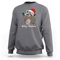 Merry Christmas Raccoon Sweatshirt Happy Holidays Gift Animal Xmas Lights Red Santa Hat - Wonder Print Shop