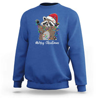 Merry Christmas Raccoon Sweatshirt Happy Holidays Gift Animal Xmas Lights Red Santa Hat - Wonder Print Shop