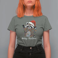 Merry Christmas Raccoon T Shirt For Women Happy Holidays Gift Animal Xmas Lights Red Santa Hat - Wonder Print Shop