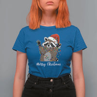 Merry Christmas Raccoon T Shirt For Women Happy Holidays Gift Animal Xmas Lights Red Santa Hat - Wonder Print Shop