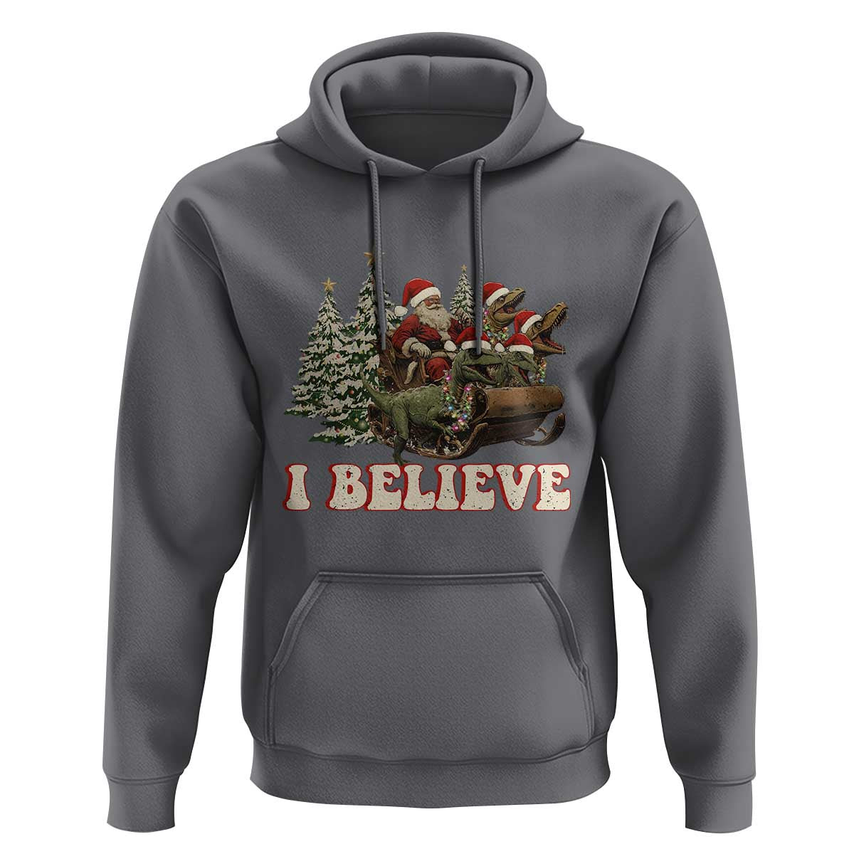 Christmas Santa Hoodie Riding Dinosaur T rex Boys Men Girls Believe Xmas Squad