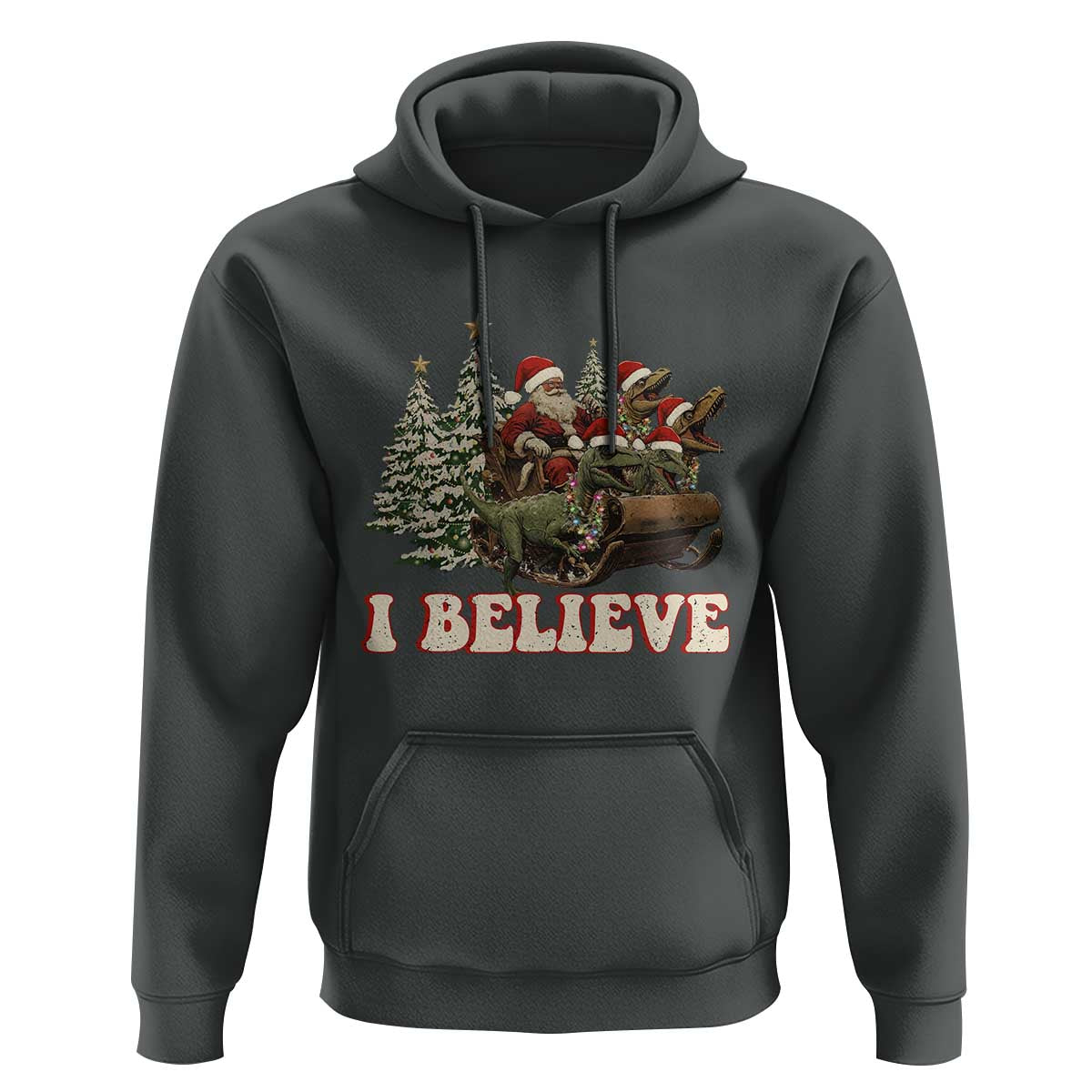Christmas Santa Hoodie Riding Dinosaur T rex Boys Men Girls Believe Xmas Squad