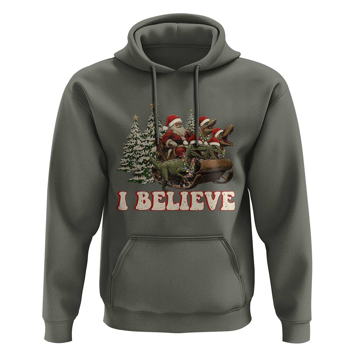 Christmas Santa Hoodie Riding Dinosaur T rex Boys Men Girls Believe Xmas Squad