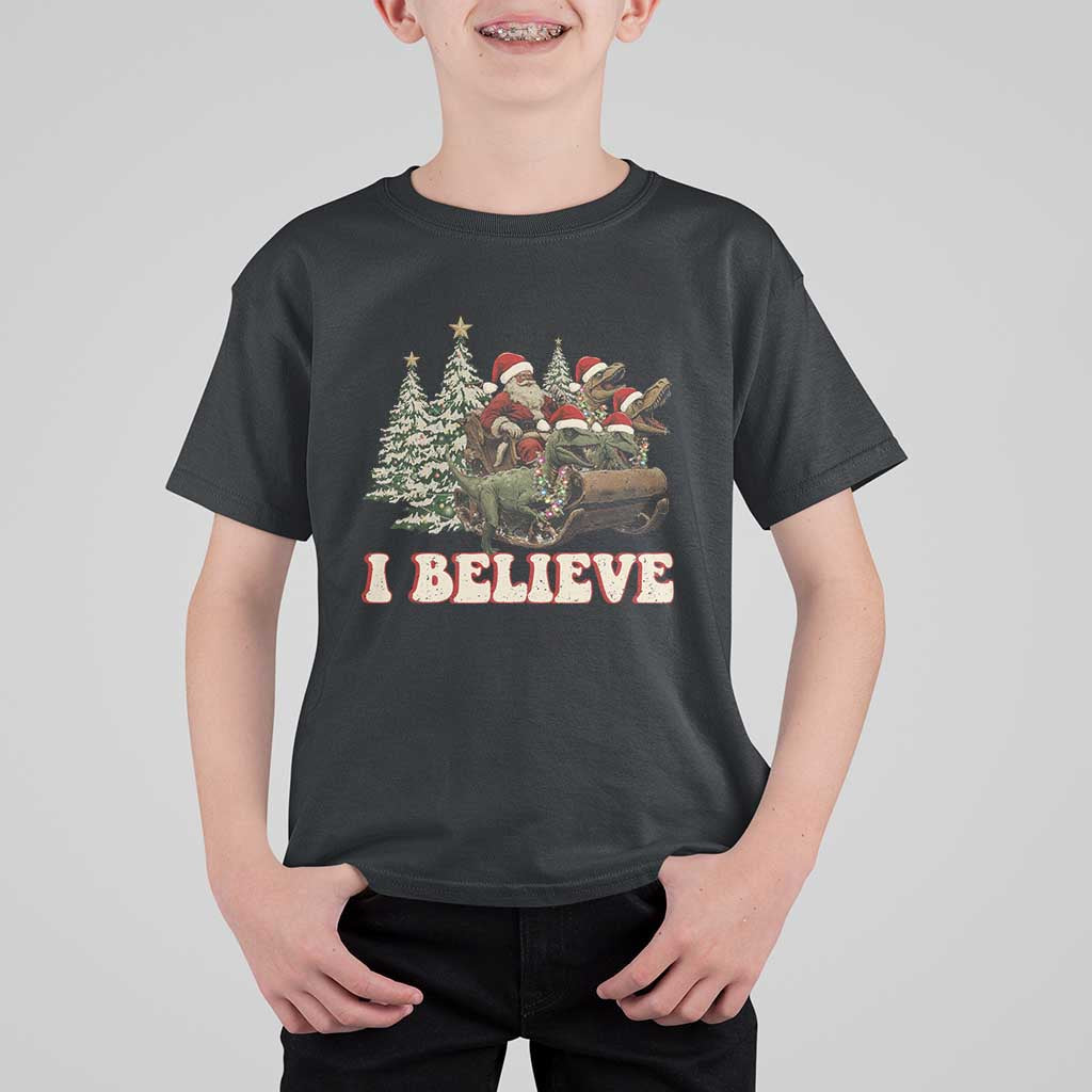 Christmas Santa T Shirt For Kid Riding Dinosaur T rex Boys Men Girls Believe Xmas Squad - Wonder Print Shop