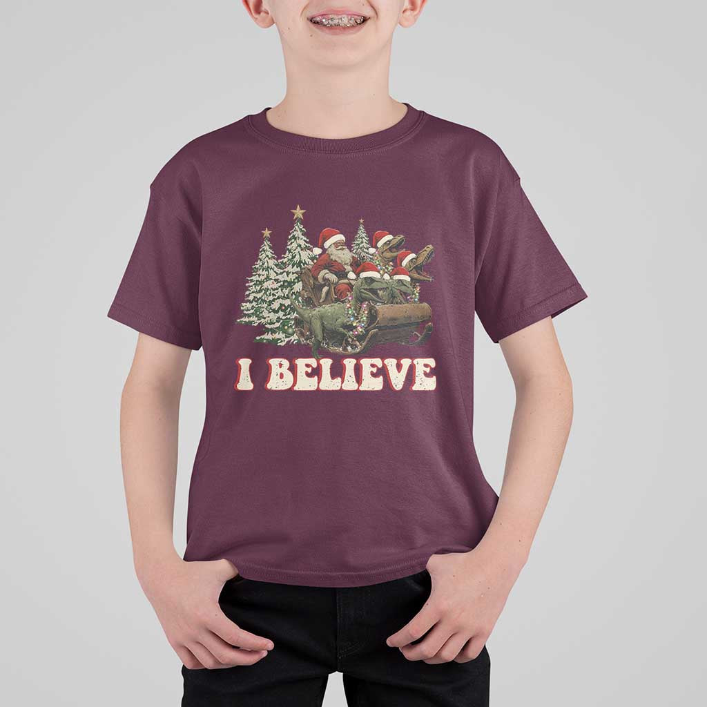 Christmas Santa T Shirt For Kid Riding Dinosaur T rex Boys Men Girls Believe Xmas Squad - Wonder Print Shop