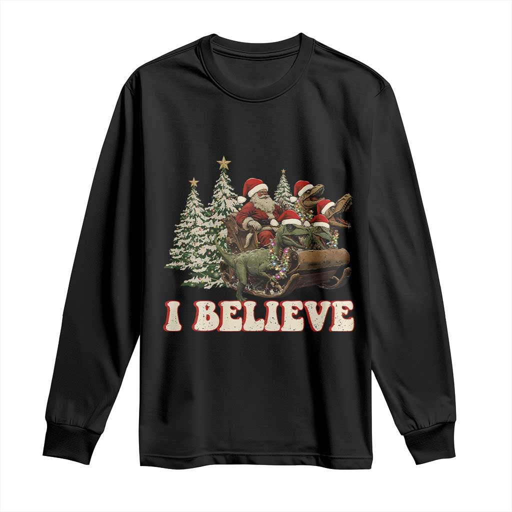 Christmas Santa Long Sleeve Shirt Riding Dinosaur T rex Boys Men Girls Believe Xmas Squad