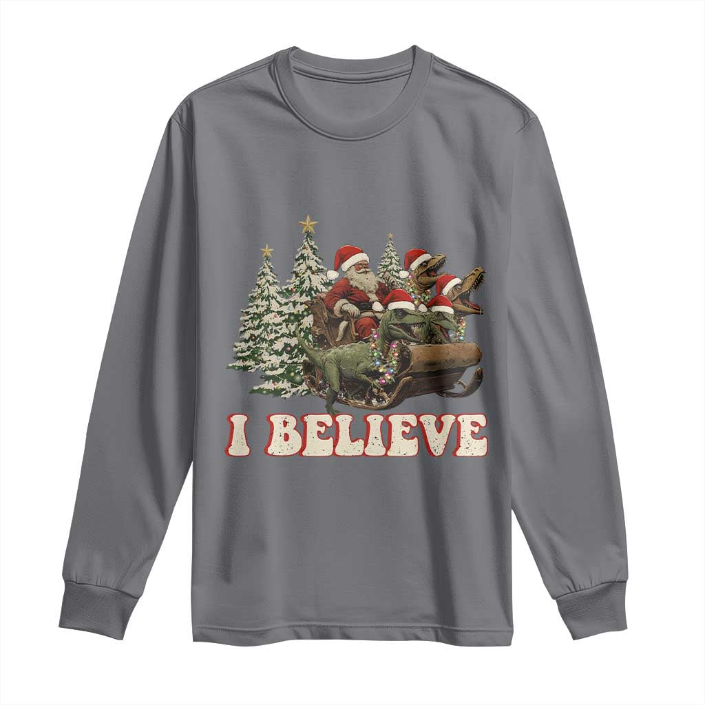 Christmas Santa Long Sleeve Shirt Riding Dinosaur T rex Boys Men Girls Believe Xmas Squad