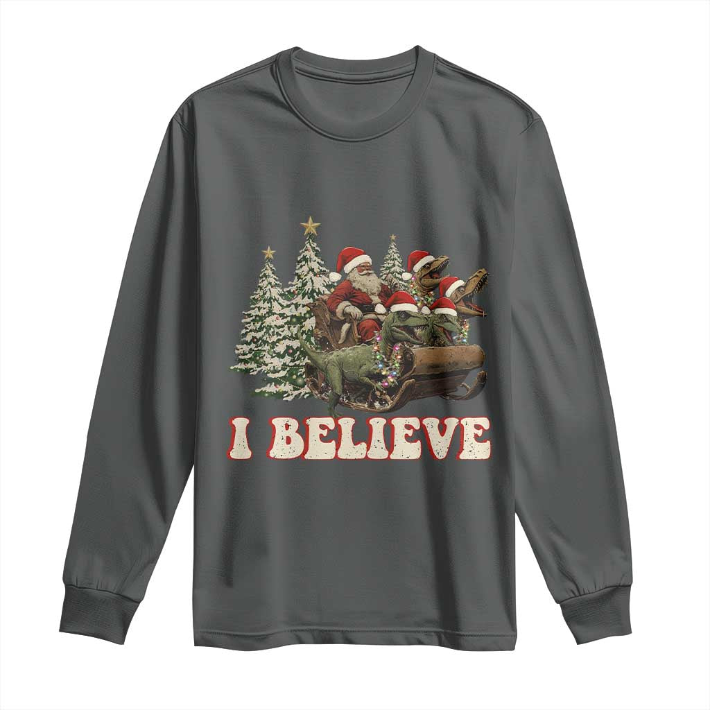 Christmas Santa Long Sleeve Shirt Riding Dinosaur T rex Boys Men Girls Believe Xmas Squad