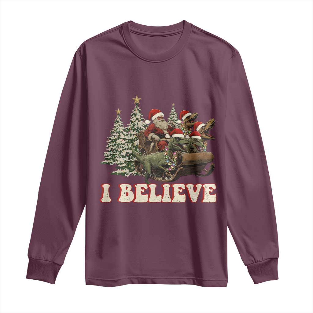 Christmas Santa Long Sleeve Shirt Riding Dinosaur T rex Boys Men Girls Believe Xmas Squad