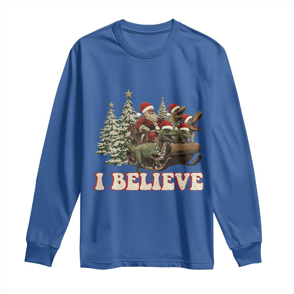Christmas Santa Long Sleeve Shirt Riding Dinosaur T rex Boys Men Girls Believe Xmas Squad