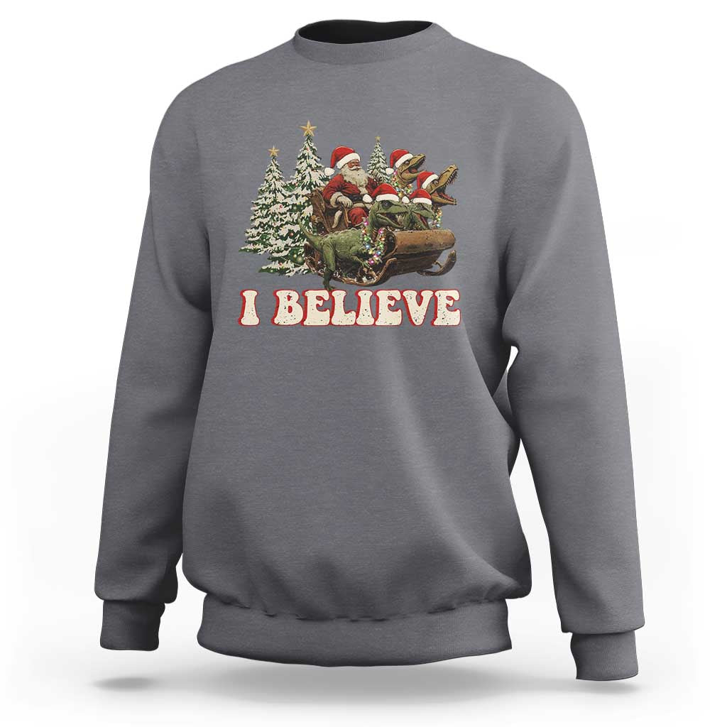 Christmas Santa Sweatshirt Riding Dinosaur T rex Boys Men Girls Believe Xmas Squad - Wonder Print Shop