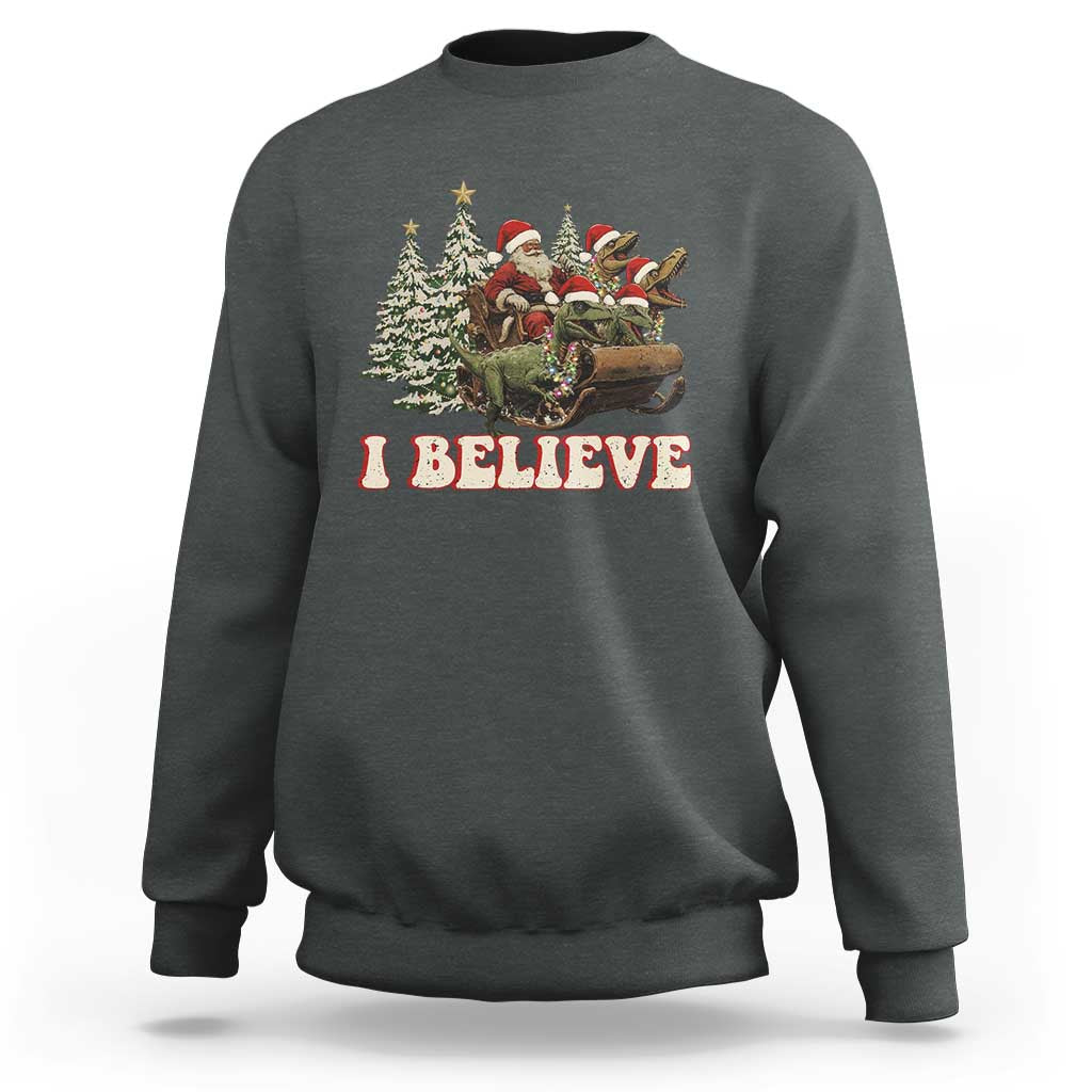 Christmas Santa Sweatshirt Riding Dinosaur T rex Boys Men Girls Believe Xmas Squad - Wonder Print Shop