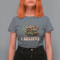 Christmas Santa T Shirt For Women Riding Dinosaur T rex Boys Men Girls Believe Xmas Squad - Wonder Print Shop