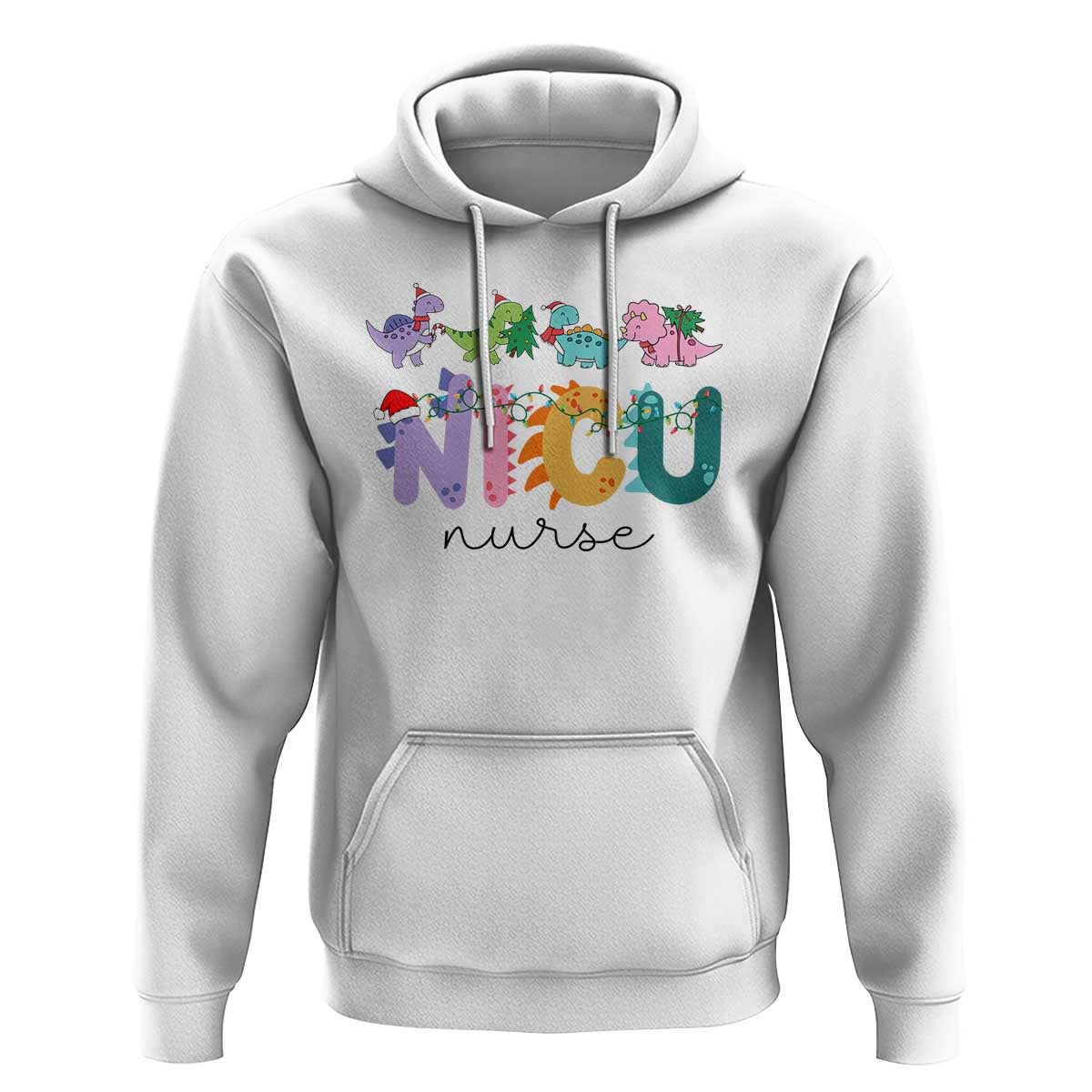 NICU Nurse Christmas Hoodie Xmas Light Neonatal Intensive Care Unit Nurse Appreciation Gift Dinosaur