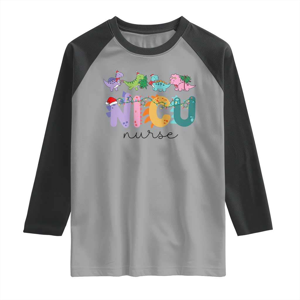 NICU Nurse Christmas Raglan Shirt Xmas Light Neonatal Intensive Care Unit Nurse Appreciation Gift Dinosaur