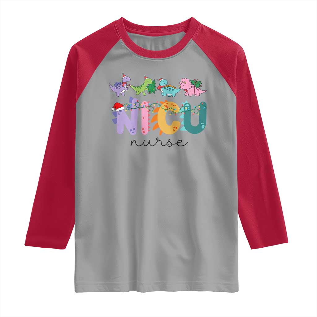 NICU Nurse Christmas Raglan Shirt Xmas Light Neonatal Intensive Care Unit Nurse Appreciation Gift Dinosaur