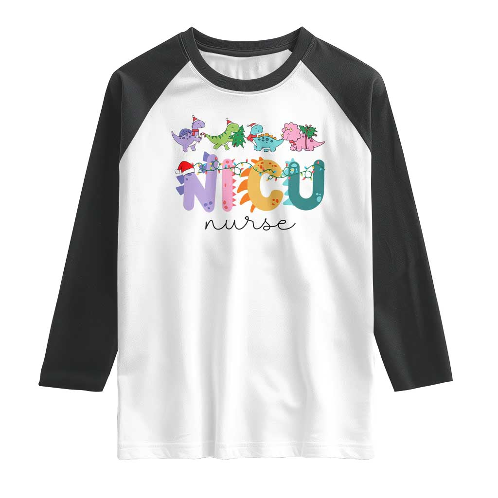 NICU Nurse Christmas Raglan Shirt Xmas Light Neonatal Intensive Care Unit Nurse Appreciation Gift Dinosaur