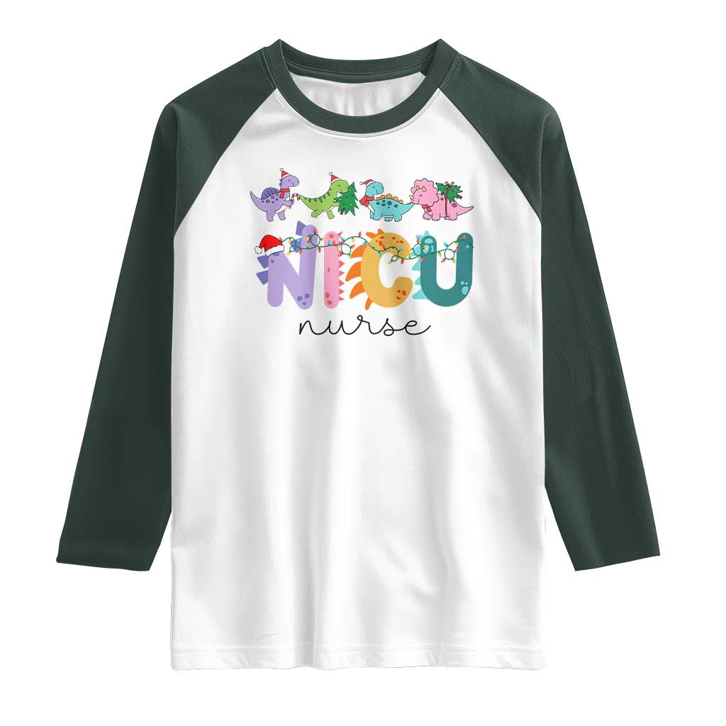 NICU Nurse Christmas Raglan Shirt Xmas Light Neonatal Intensive Care Unit Nurse Appreciation Gift Dinosaur