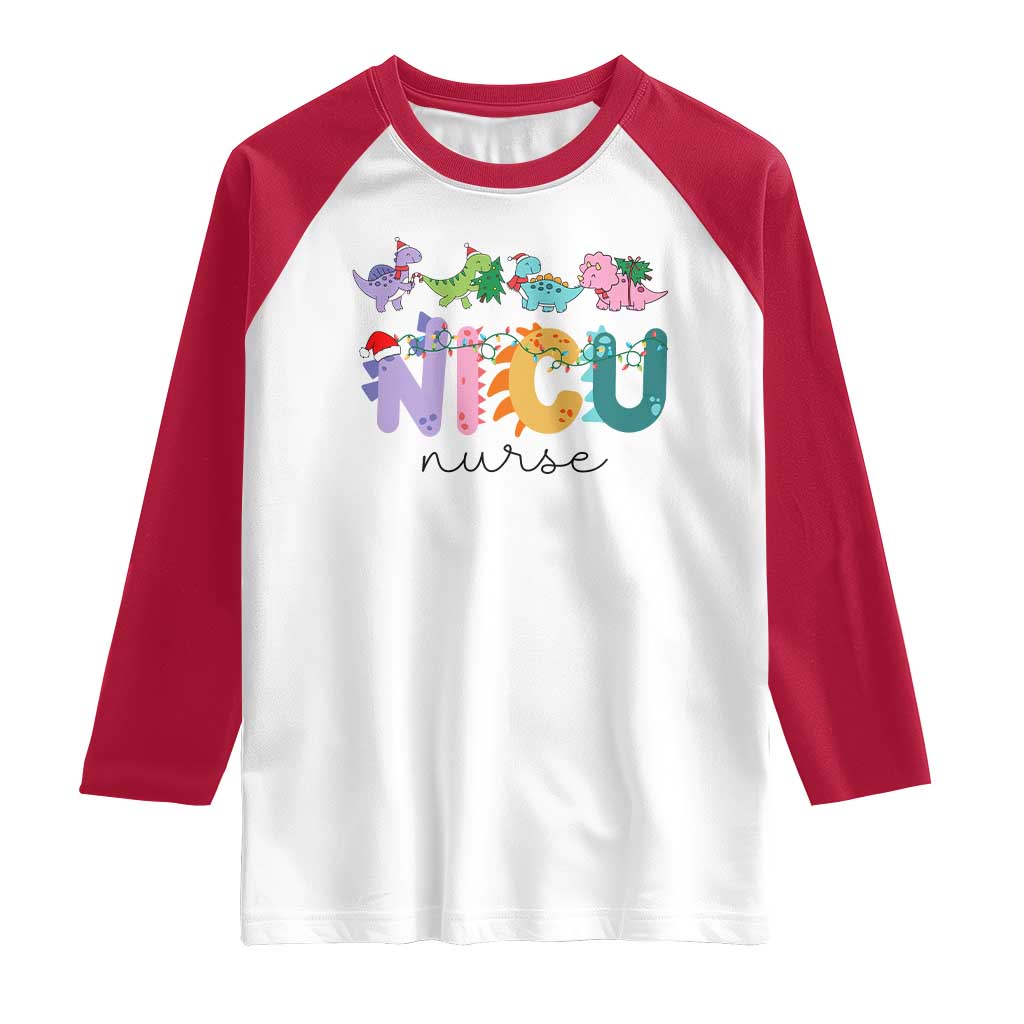 NICU Nurse Christmas Raglan Shirt Xmas Light Neonatal Intensive Care Unit Nurse Appreciation Gift Dinosaur