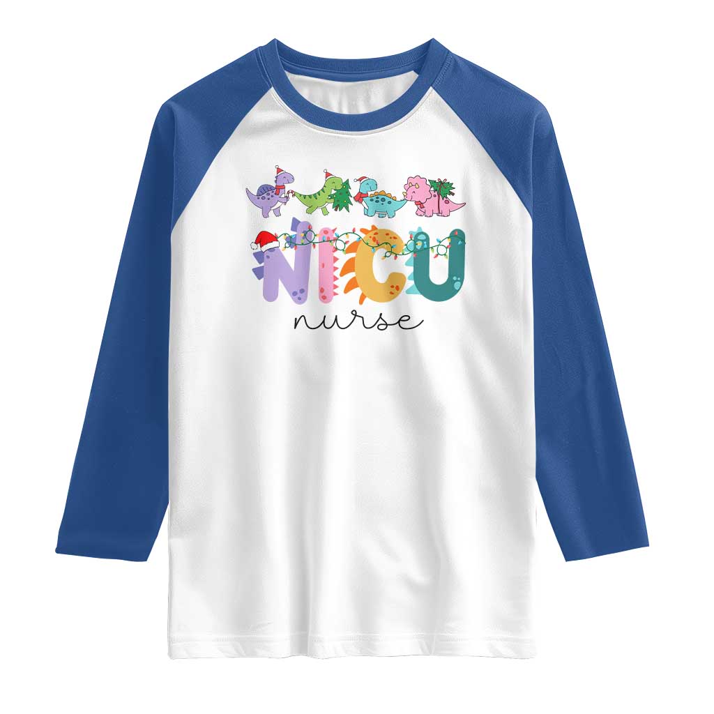 NICU Nurse Christmas Raglan Shirt Xmas Light Neonatal Intensive Care Unit Nurse Appreciation Gift Dinosaur