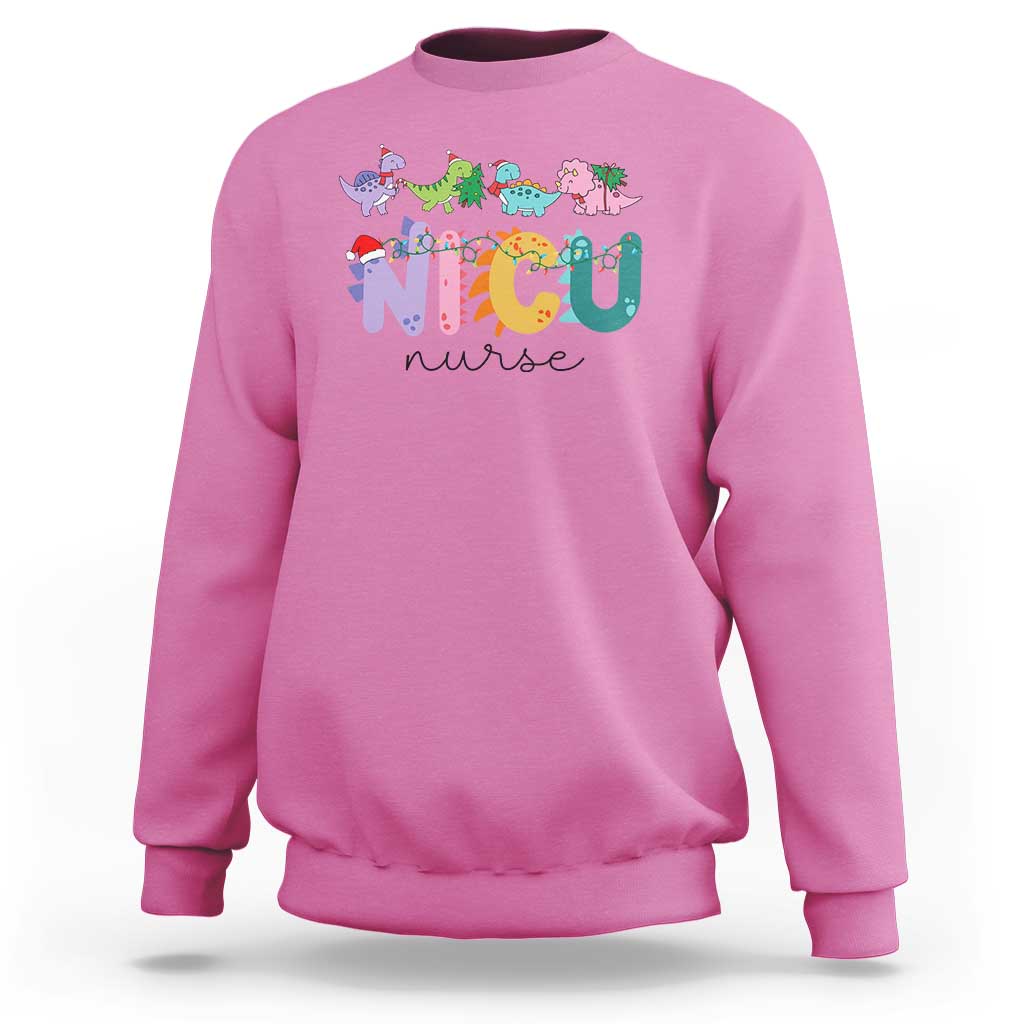 NICU Nurse Christmas Sweatshirt Xmas Light Neonatal Intensive Care Unit Nurse Appreciation Gift Dinosaur - Wonder Print Shop