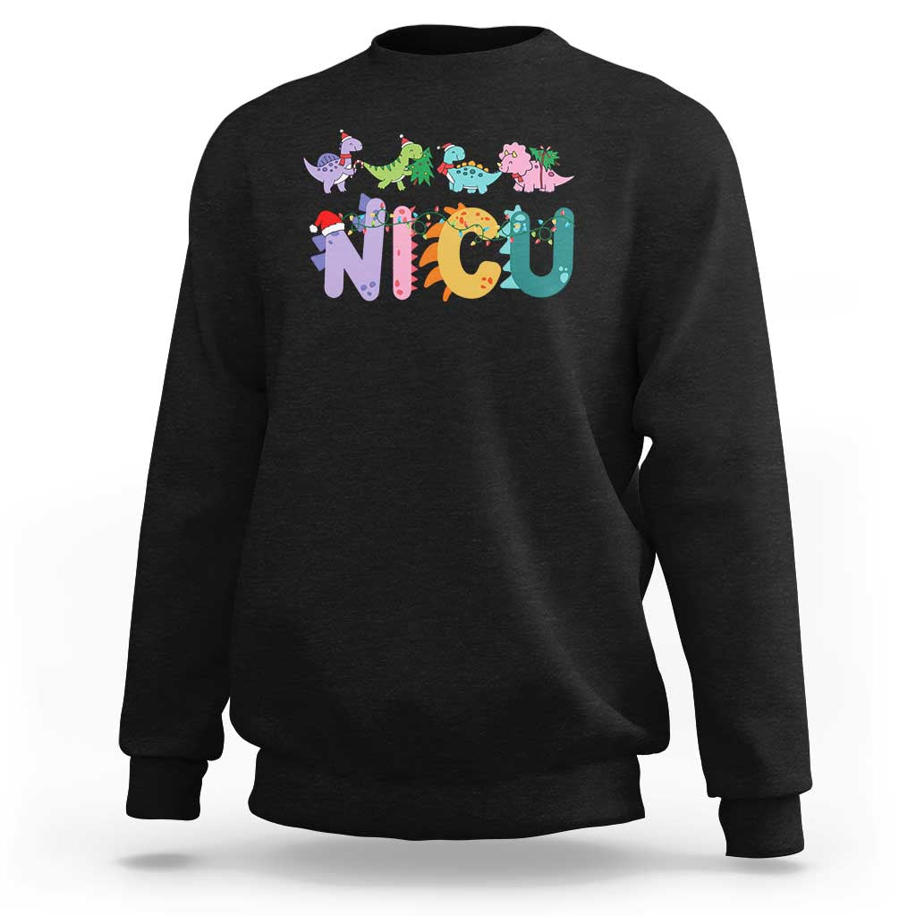NICU Nurse Christmas Sweatshirt Xmas Light Neonatal Intensive Care Unit Nurse Appreciation Gift Dinosaur - Wonder Print Shop