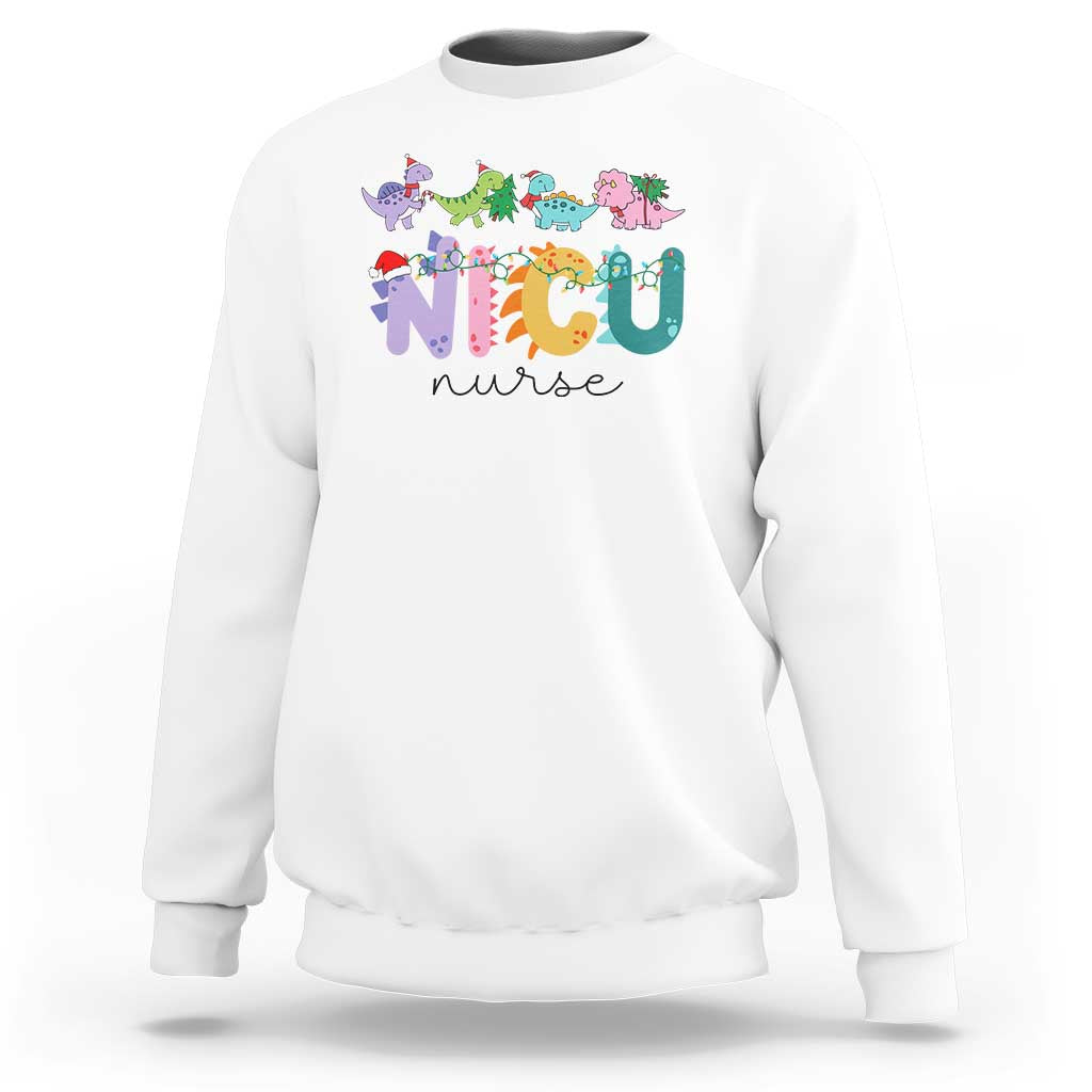NICU Nurse Christmas Sweatshirt Xmas Light Neonatal Intensive Care Unit Nurse Appreciation Gift Dinosaur - Wonder Print Shop