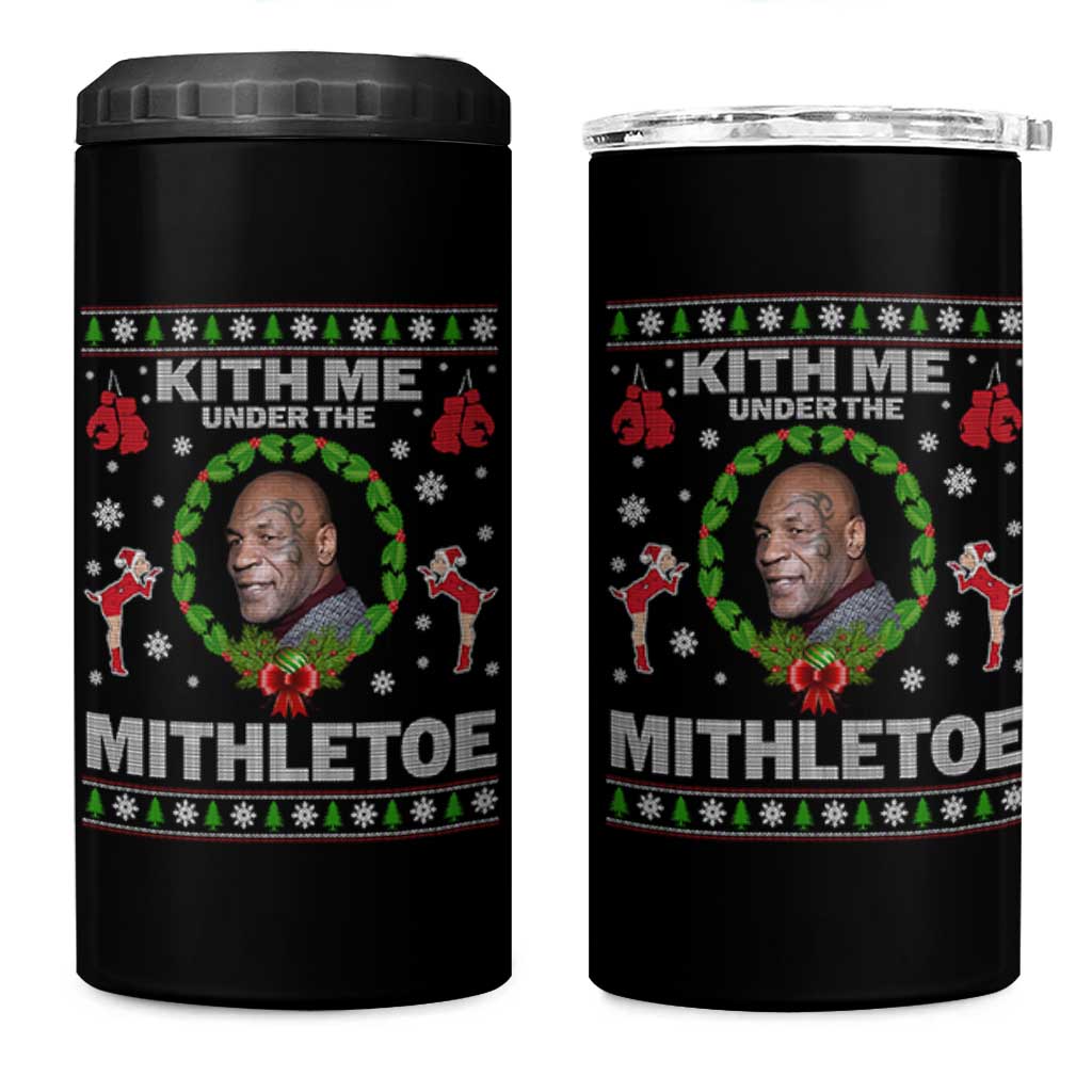 Funny Christmas 4 in 1 Can Cooler Tumbler Kith Me Under The Mithletoe Tyson Ugly Xmas - Wonder Print Shop