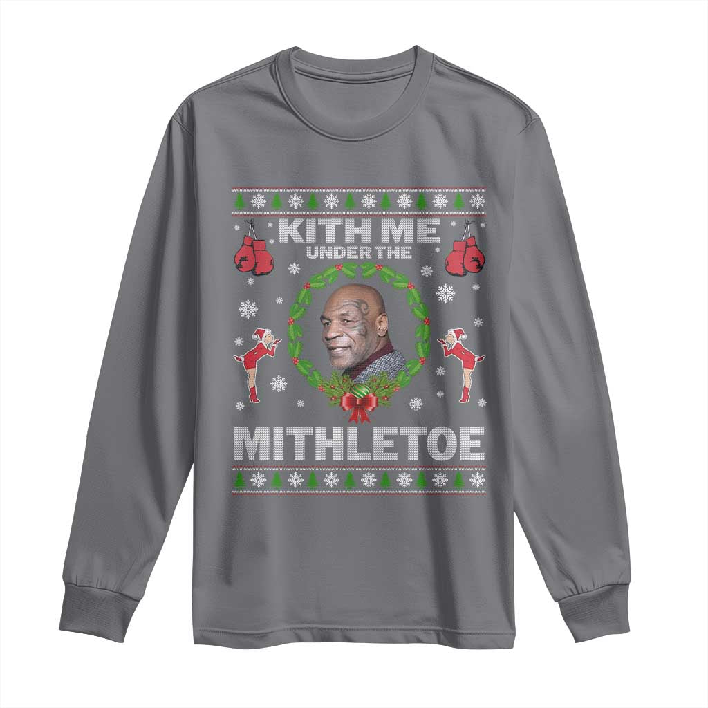Funny Christmas Long Sleeve Shirt Kith Me Under The Mithletoe Tyson Ugly Xmas - Wonder Print Shop