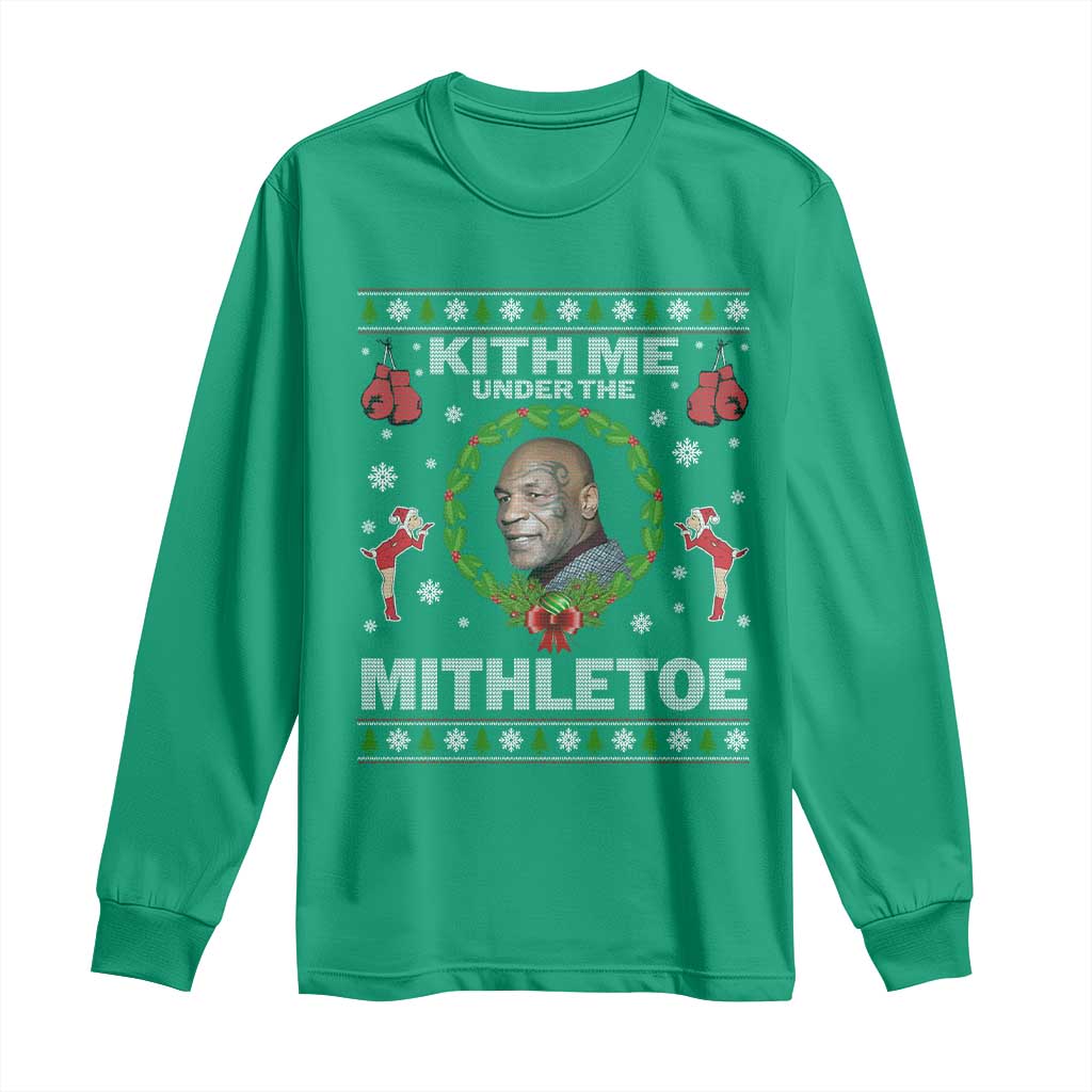 Funny Christmas Long Sleeve Shirt Kith Me Under The Mithletoe Tyson Ugly Xmas - Wonder Print Shop