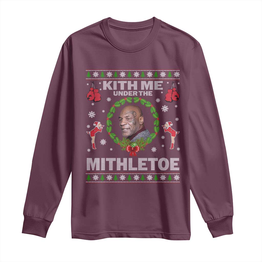 Funny Christmas Long Sleeve Shirt Kith Me Under The Mithletoe Tyson Ugly Xmas - Wonder Print Shop