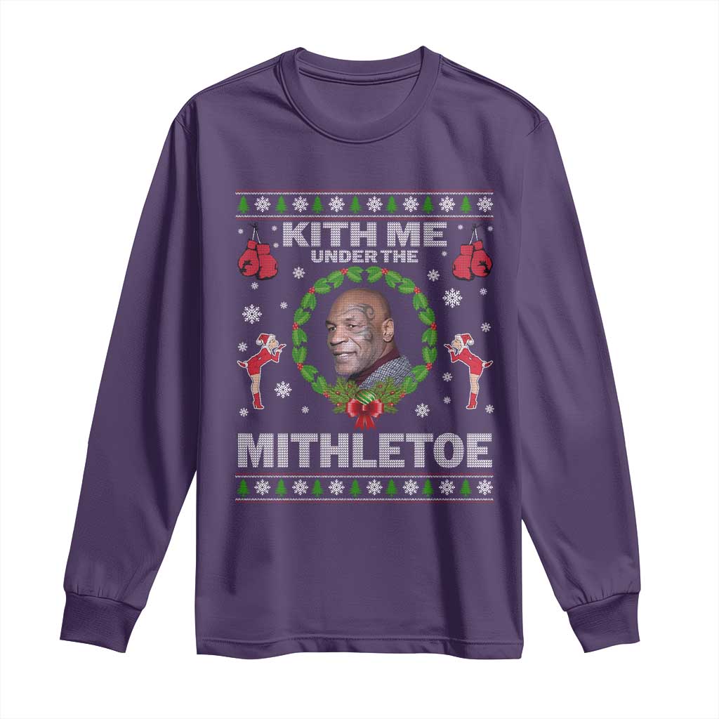 Funny Christmas Long Sleeve Shirt Kith Me Under The Mithletoe Tyson Ugly Xmas - Wonder Print Shop