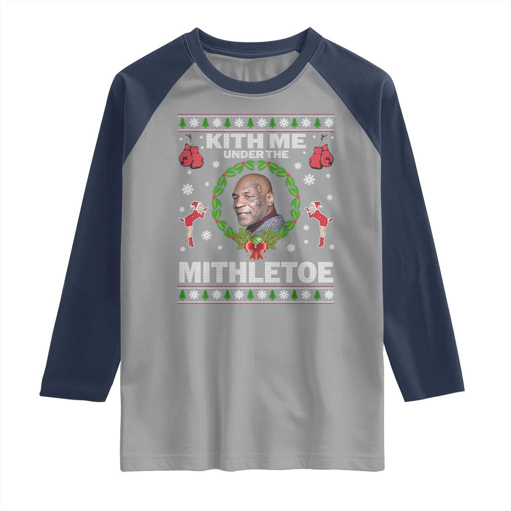 Funny Christmas Raglan Shirt Kith Me Under The Mithletoe Tyson Ugly Xmas - Wonder Print Shop