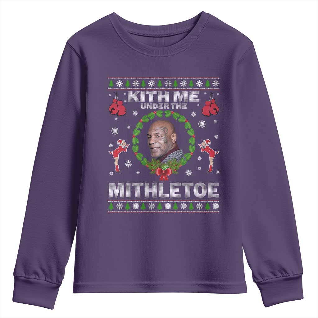 Funny Christmas Youth Sweatshirt Kith Me Under The Mithletoe Tyson Ugly Xmas - Wonder Print Shop