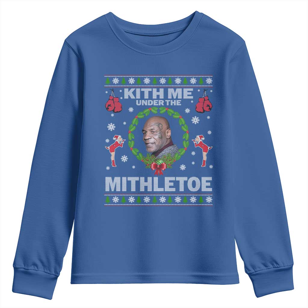 Funny Christmas Youth Sweatshirt Kith Me Under The Mithletoe Tyson Ugly Xmas - Wonder Print Shop